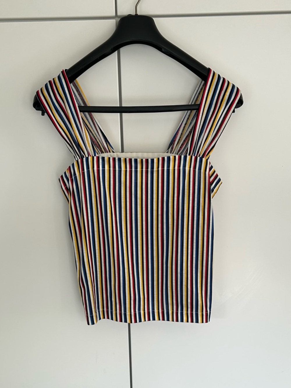 Vintage Raffanalla Stripe Square-Neck Cotton Crop Top - Navy/Red/Yellow Size 8 - Picture 3 of 14